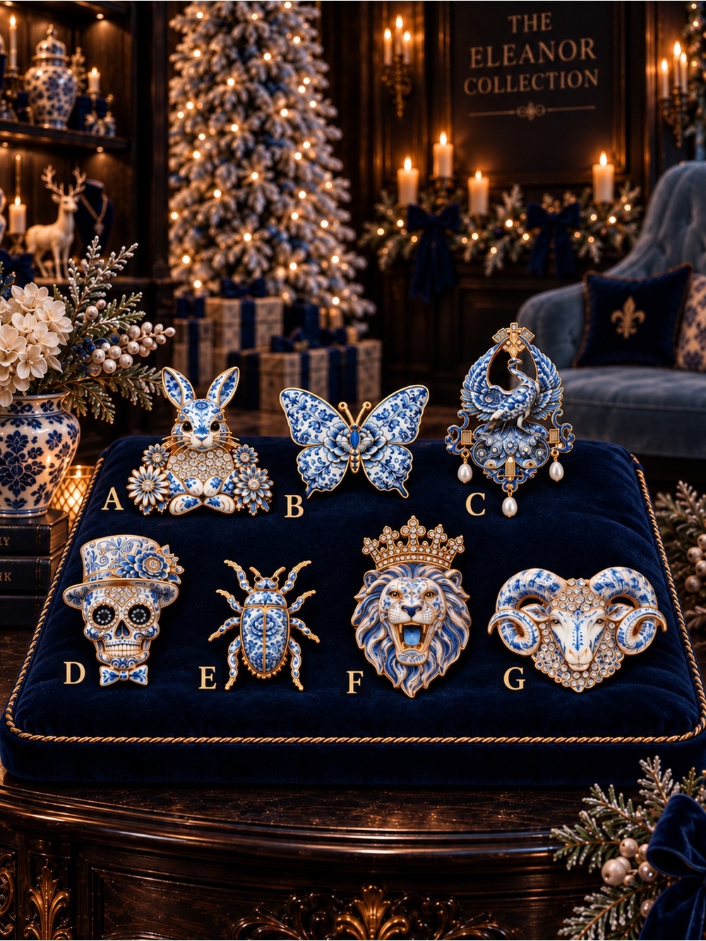 The Eleanor Collection Blue & White Jeweled Brooches Choose A-G